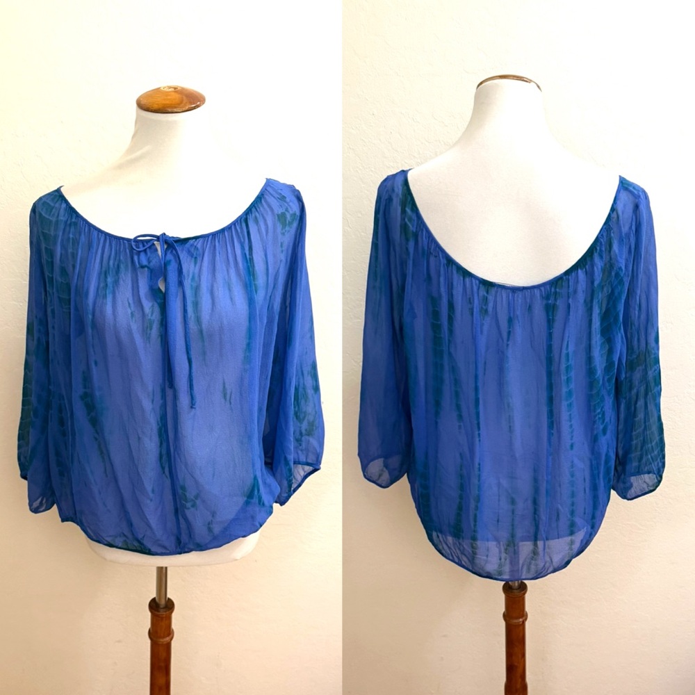 Language Royal Blue Sheer Blouse